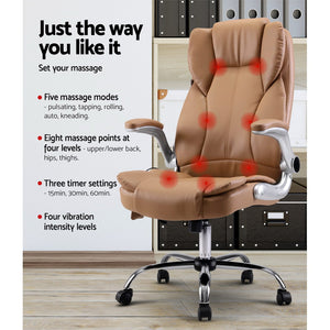 Artiss 8 Point Massage Office Chair PU Leather Espresso