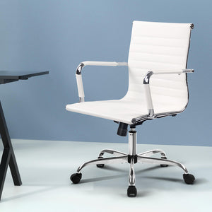 Artiss Office Chair Conference Chairs PU Leather Mid Back White
